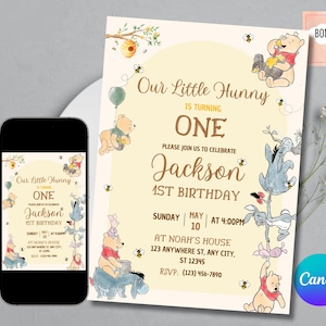 Winne the pooh Birthday invitation, Classic Winnie the Pooh Invitation, Winnie the Pooh First Birthday Invite, Vintage Winnie Pooh Birthday