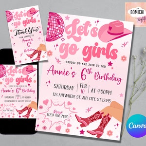 Pink Cowgirl Birthday Invitation Template, Rodeo Party (Digital Download)
