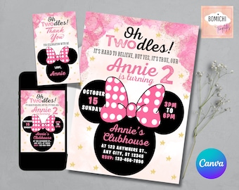 Oh Twodles Minnie Mouse Invitation, Editable Birthday Invite (Digital)