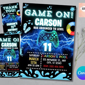 Boy Gamer Invitation, Boy Pool Birthday Party Invitation, Bruh It&#39;s My Birthday Invite, Teenager Birthday, FREE Thank you Tag