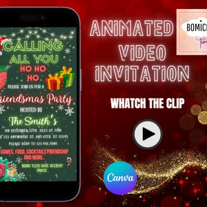 Friendsmas Party Video Invitation, Digital Christmas Party Invitation, Christmas Tree and Lights Invite, Cristmas Video Invitation