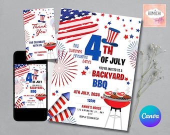 Modèle modifiable d'invitation à une soirée barbecue du 4 juillet (téléchargement numérique)