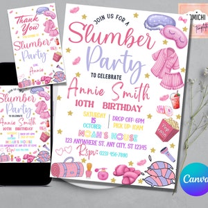 Slumber Birthday Invitation, Printable Sleepover Invite, Slumber Party Invitation, Pajama Party, Retro Neon Lights Editable Template