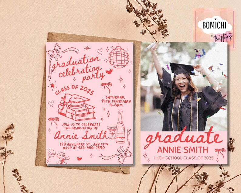 Hand Drawn Graduation Invitation Template, Senior Announcement (canva ...