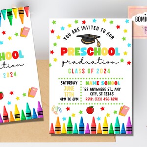 Preschool Graduation Invitation Template, Colorful Crayon Design ...