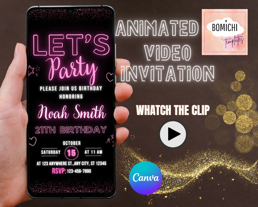 EDITABLE Neon Lets Party Invitation, 21th Birthday Invitation, Digital ...