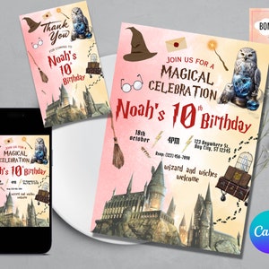 Faire-part d&#39;anniversaire sorcier, faire-part de fête de sorcier, invitation de sorcières et de sorcier, invitation magique, faire-parts de fête d&#39;anniversaire magiques