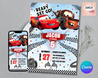 Lightning McQueen Birthday Invitation | Printable Cars Party (Canva)