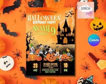 Mickey Halloween Birthday Invitation Template, Canva Editable (Digital Download)