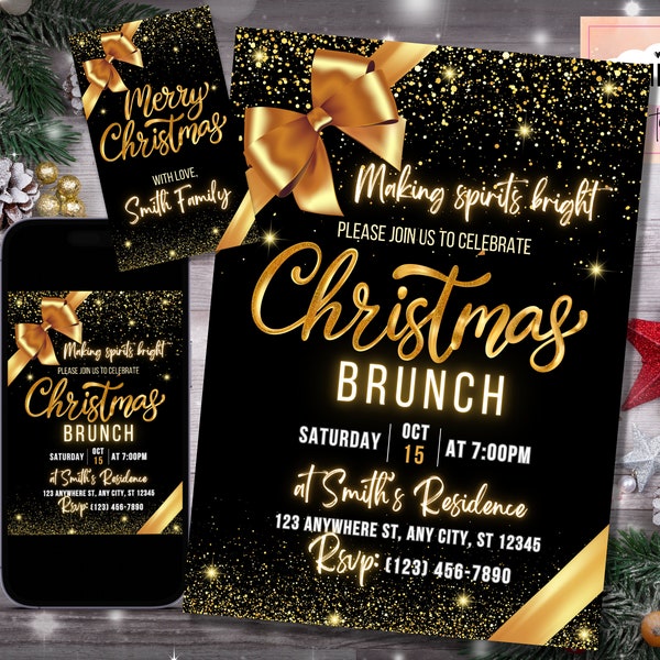 Christmas Brunch Invitation Template, Let's Brunch Invitation, Christmas Party Invitation, FREE Merry Christmas Tag