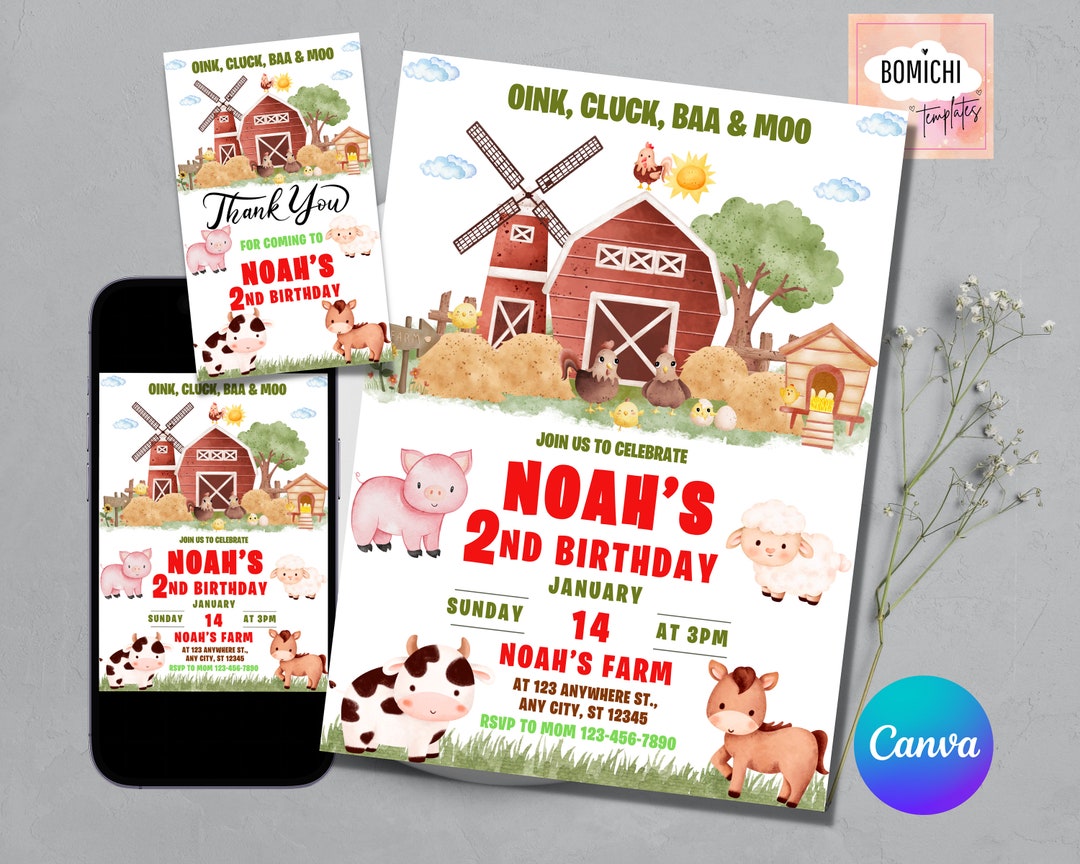 Editable Farm Birthday Invitation, Oink Cluck Baa Moo (digital) - Etsy