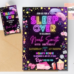 Sleepover Birthday Invitation, Electronic and Printable Sleepover Invite, Slumber Party, Pajama ...