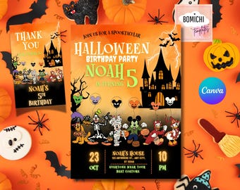 Mickey Halloween Birthday Invitation Template, Thank You Tag (Digital Download)