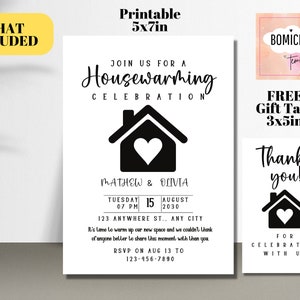 Housewarming Invite, Editable Housewarming Invitation, Printable Home Sweet Home Card, FRRE thank you tag, INSTANT DOWNLOAD image 2