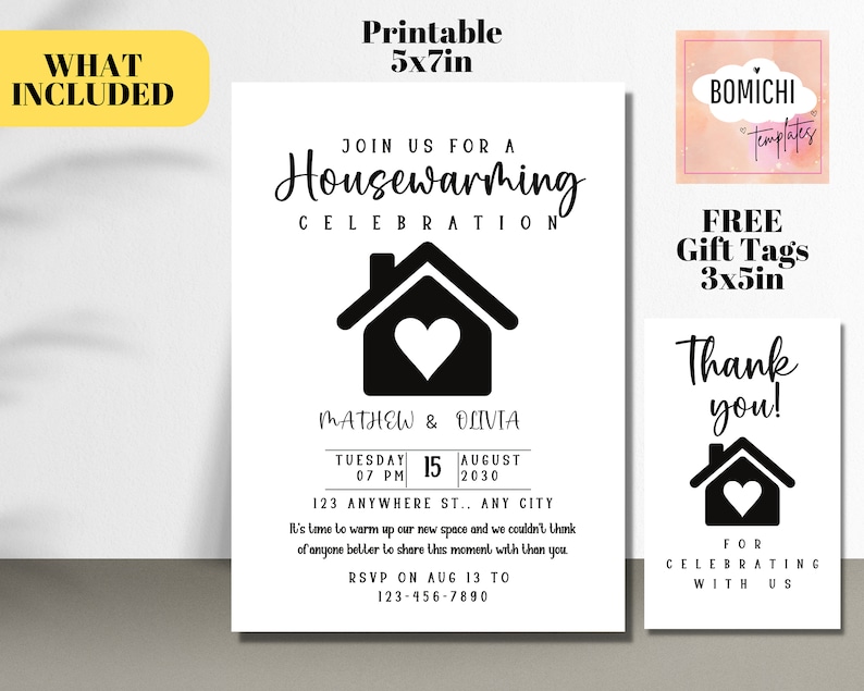 Housewarming Invite, Editable Housewarming Invitation, Printable Home Sweet Home Card, FRRE thank you tag, INSTANT DOWNLOAD image 2