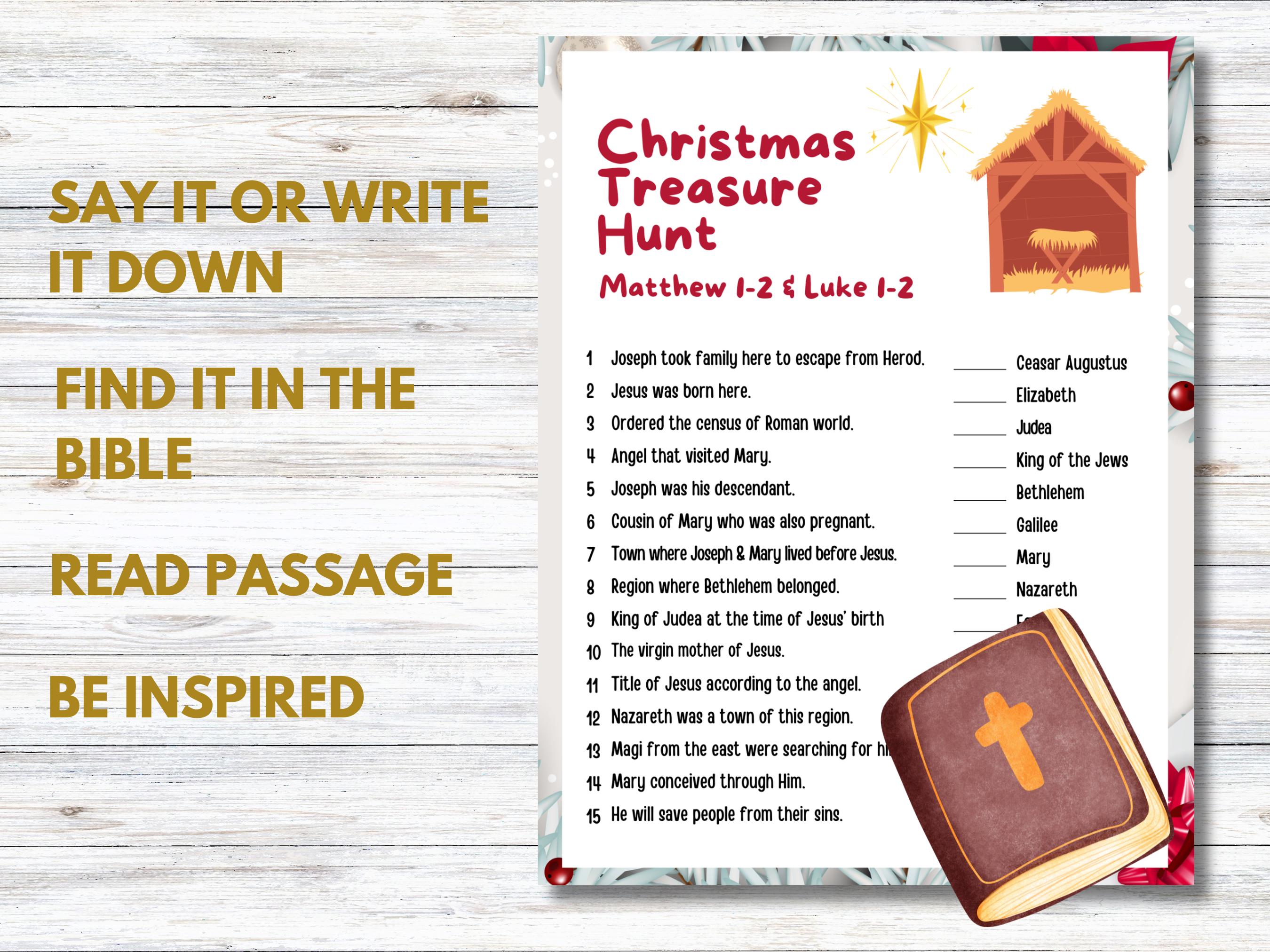 Christmas Trivia Quiz, Bible Treasure Hunt, Bible Scavenger Hunt ...