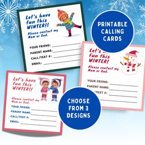 Tarjetas de invitación para citas de juegos, tarjetas de presentación para niños, tarjetas de contacto imprimibles para el invierno, tarjetas para citas de juegos, tarjetas divertidas para las vacaciones de invierno