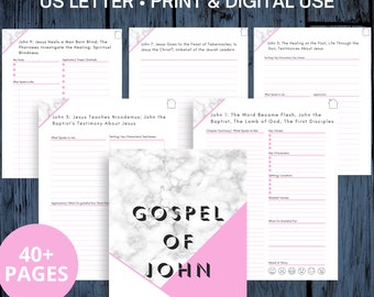 The Gospel of John, Bible Study Guide, Faith Planner, Bible Reading Plan, Books of the Bible Tracker, New Year Journal,  Holy Bible