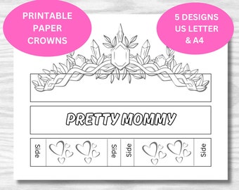 Mother's Day Paper Crowns, Mother's Day Printable, Mother's Day Craft Activity, Party DIY, Party Crowns, Birthday Crowns, Grandma Gift Idea