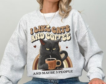 I Like Cats And Coffee Sweatshirt, Coffee Lover Shirt, Funny Cat Sweater, Cat Mom Gift, Cat Lover, Retro Coffee Sweatshirt, Vintage Cat