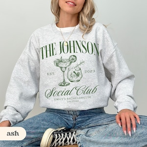 Luxury Bachelorette Merch, Charleston Bachelorette, Custom Name Crewneck Sweatshirt, Social Cocktail Club, Bridal Party Gifts, Wedding