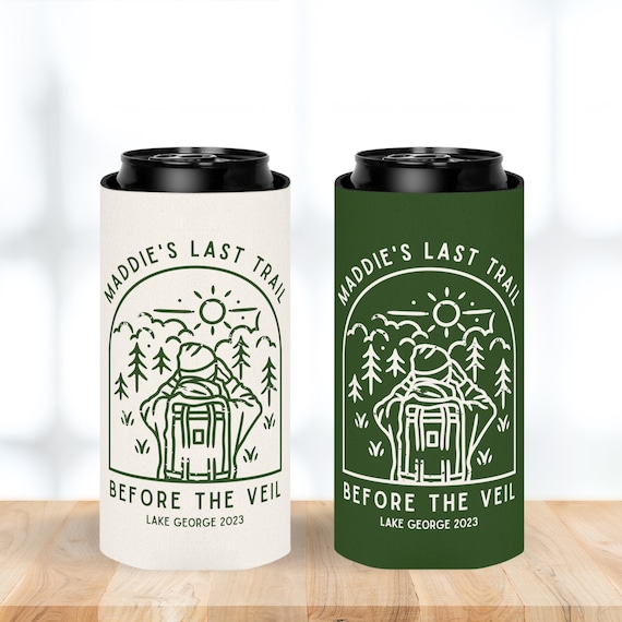 Brides Last Trail Camp Bachelorette Party, Camping Can Cooler, Hiking Bachelorette Party Favors, Mountain Bachelorette, Bridesmaid Cozies