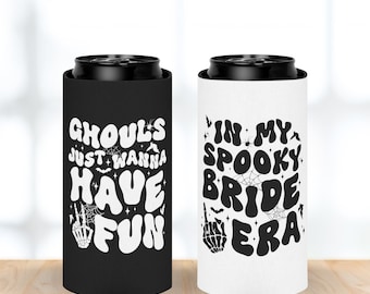 Spooky Bachelorette Party Favors Can Coolers, Halloween Bachelorette, In My Spooky Bride Era, Retro Witch Bridal Shower, Bridesmaid Koozies