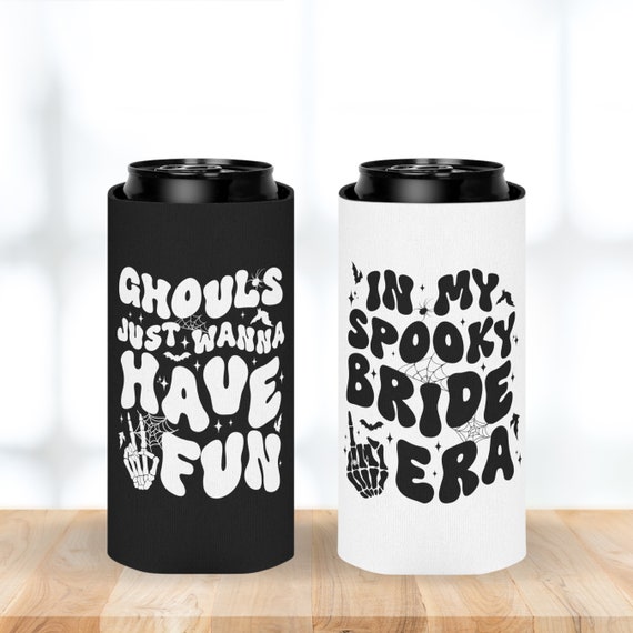 Spooky Bachelorette Party Favors Can Coolers, Halloween Bachelorette, In My Spooky Bride Era, Retro Witch Bridal Shower, Bridesmaid Koozies