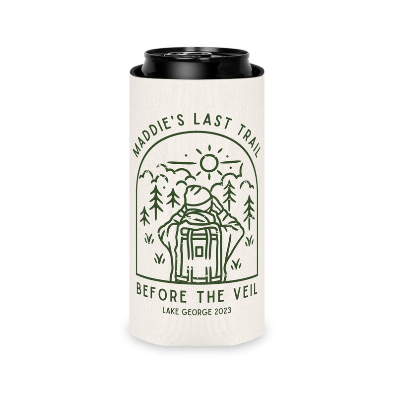 Brides Last Trail Camp Bachelorette Party, Camping Can Cooler, Hiking Bachelorette Party Favors, Mountain Bachelorette, Bridesmaid Cozies image 7