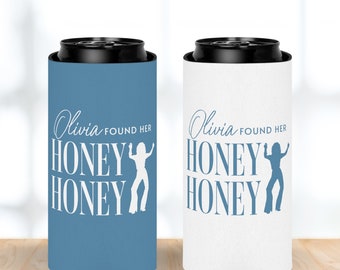 Her Honey Honey Party Favors, Disco Bachelorette Party, Dancing Queens Can Cooler,  Mediterranean Theme Bridal Shower, Bridesmaid Koozies