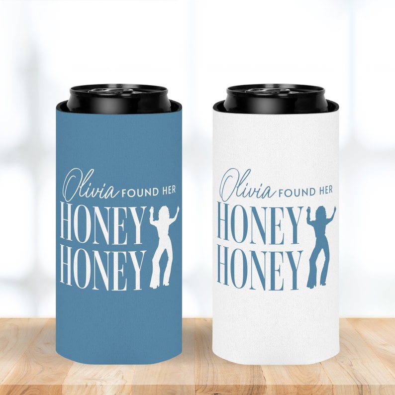Her Honey Honey Party Favors, Disco Bachelorette Party, Dancing Queens Can Cooler, Mediterranean Theme Bridal Shower, Bridesmaid Koozies image 1