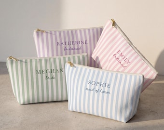 Personalized Monogramed Makeup Bag Bachelorette Party Hangover Kit Pouch, Wedding Party Favors, Bridesmaid Proposal Gift, Pastel Striped