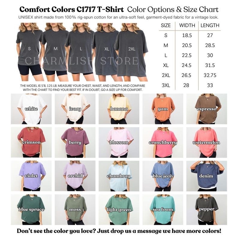 a women's t - shirt with different colors and sizes
