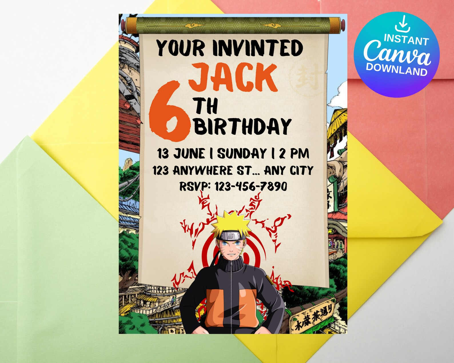 Editable Manga Anime Birthday Invitation | Boys Manga Party Invitation ...