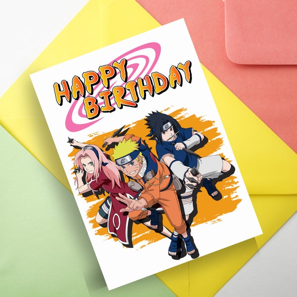 Printable Colorful Ninja-Themed Birthday Card, Unique Anime-Inspired Birthday Card, Gift for Kids, Digital Download Card, Bday Gift