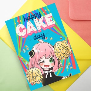 Anime druckbare Geburtstagskarte | Rosa Geburtstag Grußkarte | Geburtstagskarte| Lustige Geburtstagskarten für Kinder |