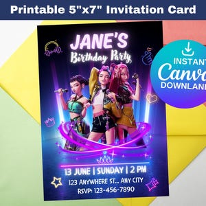 KPop Demon Hunter Birthday Invitation | Editable Canva Template | Kpop Anime Invite | Digital Download | Printable Birthday Card for Kids