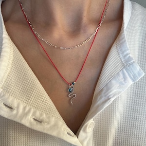 Minimal Silver Fish Necklace, Movable Fish Luck Pendant,  Red String Necklace, 14K Gold Plated Silver, Gift for Her, Sardine Charm