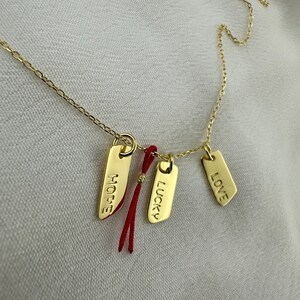 Minimal Plate Necklace, Red Amulet Love Pendant, Lucky Hope Love Plate, 925k Silver Gold plated Necklace, Gift for Her, Valentine’s Day Gift