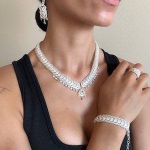 Telkari Necklace Earring Bracelet, Filigree Silver Jewelry Set,  Handmade Traditional Jewelry, Pendant Ethnique Set, Gift For Her, Valentine