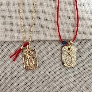 Silver Plate Fish Necklace, Fish Luck Pendant, Red String Necklace, Chain Pendant,14K Gold Plated Silver, Gift for Her & Him, Sardine Charm