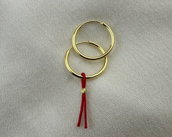 Silver Luck Charm Earring, 925 Red String Earring, 14K Special Gold Plated Jewelry, Silver Hoop Earring, Valentine’s Day gift, gift for her,