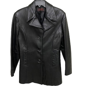 Vintage Oscar Leopald 90s Black Leather Blazer Jacket Coat Size Medium