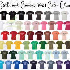 Bella Canvas 3001 Unisex Color Chart - Shirt Color Chart - Bella and Canvas 3001 Color Chart Mockup - Color Chart Mockup - Shirt Color Guide