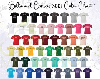 Bella Canvas 3001 Unisex Color Chart - Shirt Color Chart - Bella and Canvas 3001 Color Chart Mockup - Color Chart Mockup - Shirt Color Guide