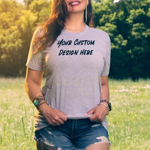 Bella Canvas 3001 Heather Athletic Shirt - Bella Canvas Mockup - 3001 Mockup - Model Mockup - Heather Athletic Shirt Mockup - Mangos Mockups