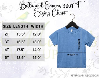 Bella Canvas 3001T Unisex Size Chart Mockup - Toddler Size Chart - Bella and Canvas Toddler Size Chart - Children Size - Shirt Sizing Guide