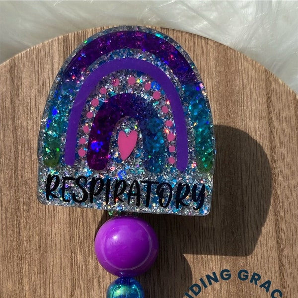 Cute Glitter Rainbow Respiratory Therapy Badge Reel, Trendy RRT Badge Reel, Purple RRT Badge Reel, Boho Rainbow Badge Reel, RRT Accessories