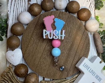 Simpatica bobina per badge glitter per travaglio e parto, bobina per badge push per i piedi del bambino, bobina per badge OBGYN, regalo per infermiere, ID badge tecnico per infermiere L e D, badge per terapia intensiva neonatale