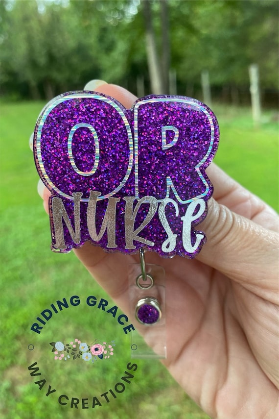 Cute Purple Glitter OR Nurse Badge Reel, Nurse Badge Reel